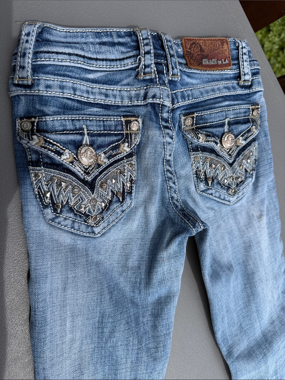 Size 7 Girls Grace in LA Light Blue Slim Bling Western Jeans GUC